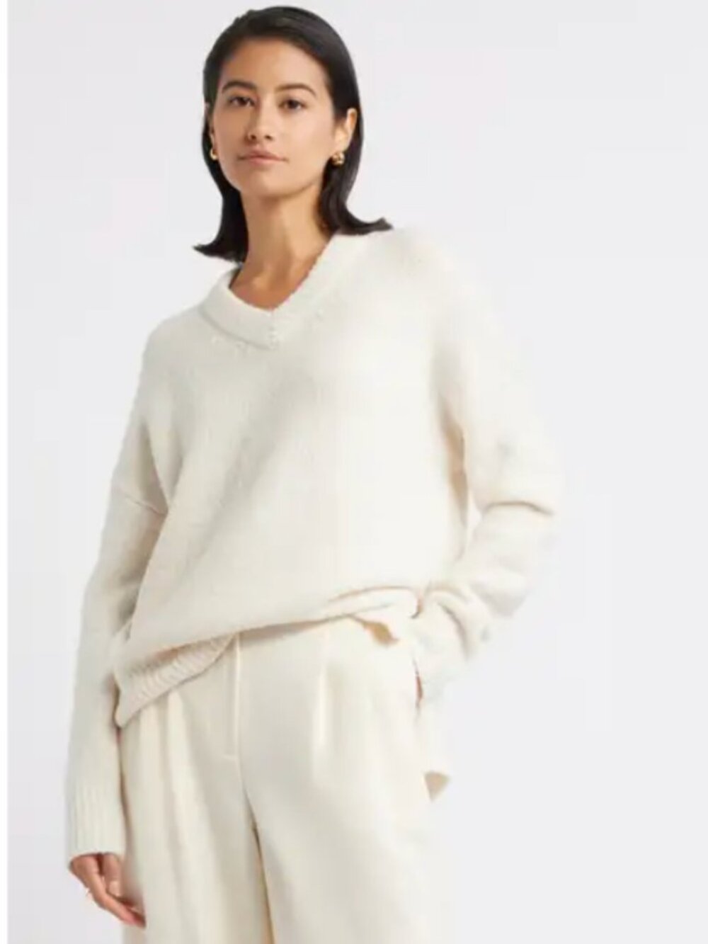 Nordstrom Wool Blend V-Neck Sweater Ivory size S